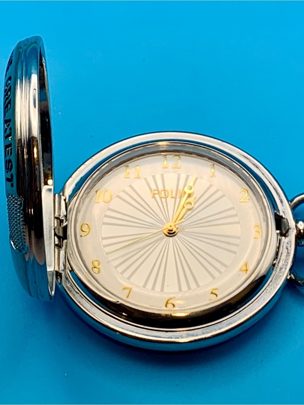 FOLIO ‘The Greatest Dad’ Quartz Pocket Watch Father’s Day Chain Works New Batt